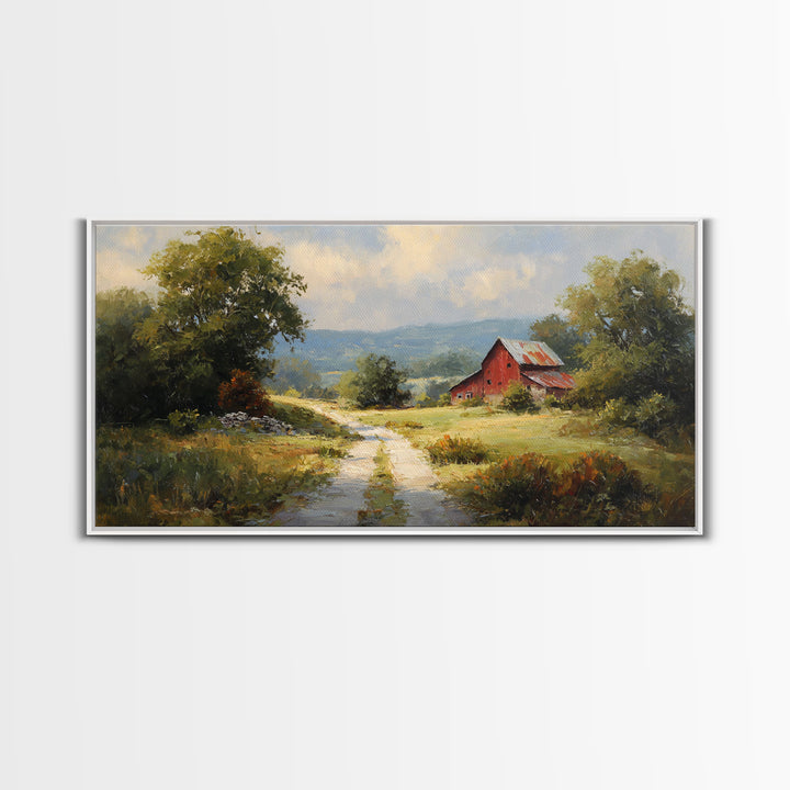 Country Road Disappearing into Green Hills Framed Canvas Print, Country Art, Statement Artwork, Farmhouse Decor, Country, COU-2x1-75