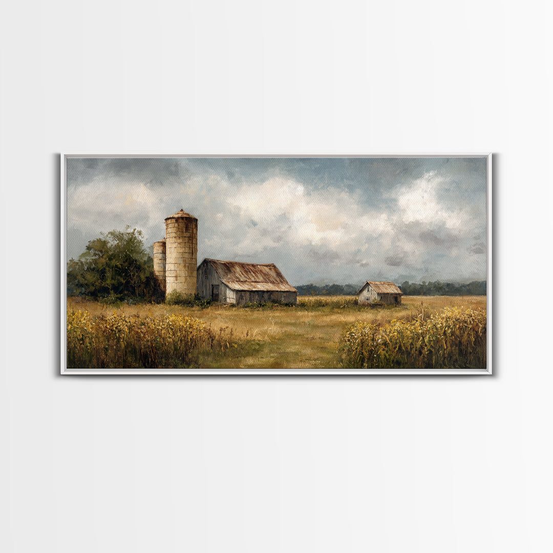 Cornfield under Dramatic Summer Clouds Framed Canvas Print, Country Art, Home Decor, Farmhouse Decor, Fine Art, Country, COU-2x1-86