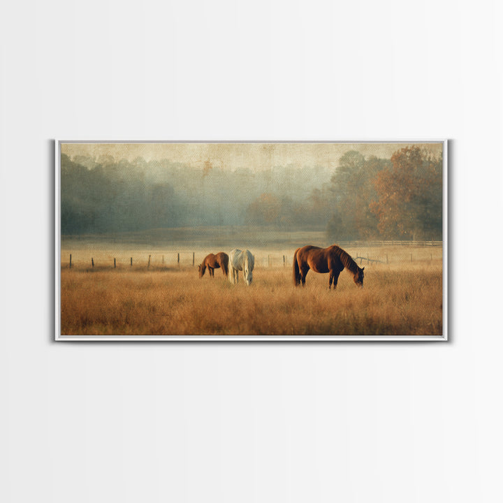 Rolling Pasture with Grazing Horses at Sunrise Canvas Print, Country Art, Large Wall Art, Farmhouse Decor, Fine Art, Country, COU-2x1-93