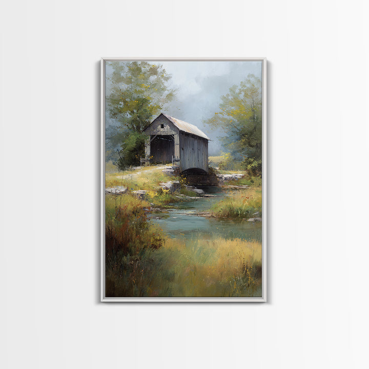 Covered Bridge over a Quiet Creek Canvas Print, Country Art, Luxury Decor, Farmhouse Decor, Fine Art, Country, COU-2x3-23