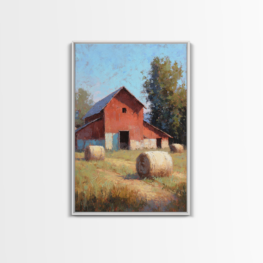Hay Bales in Late Afternoon Sun Framed Canvas Print, Country Art, Printable Art, Farmhouse Decor, Country, French Country, COU-2x3-28