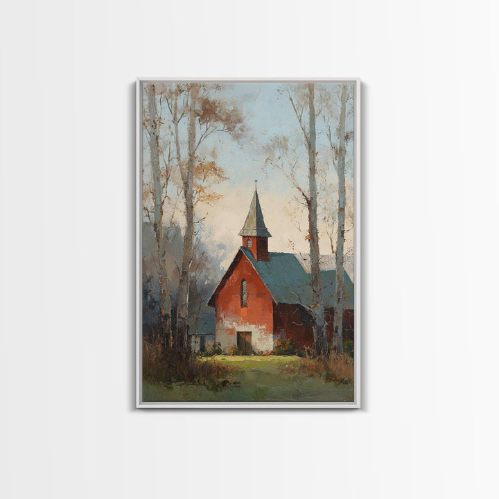 Country Church Steeple Beyond Trees Framed Canvas Print, Country Art, Gallery Wall Art, Farmhouse Decor, Fine Art, Country, COU-2x3-3