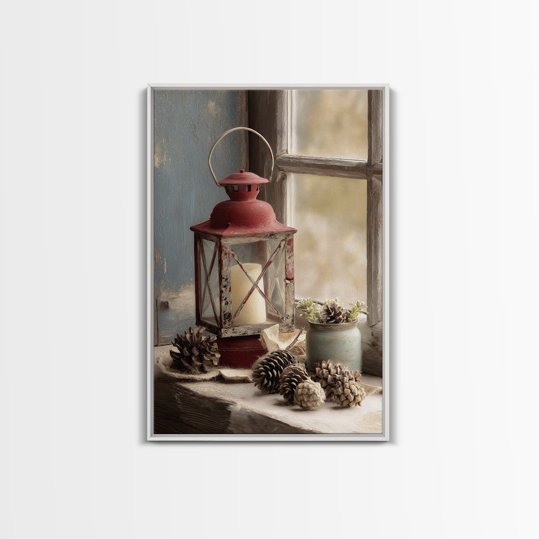 Old Lantern and Pinecones Still Life Canvas Print, Country Art, French Country, Farmhouse Decor, Country, Luxury Decor, COU-2x3-32