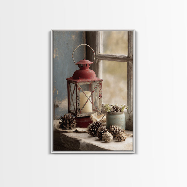 Old Lantern and Pinecones Still Life Canvas Print, Country Art, French Country, Farmhouse Decor, Country, Luxury Decor, COU-2x3-32
