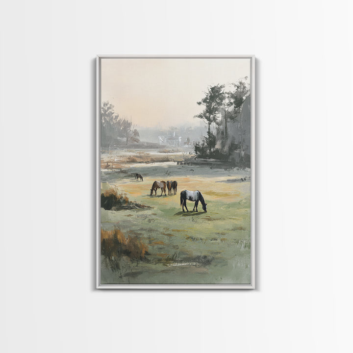 Rolling Pasture with Grazing Horses at Sunrise Canvas Print, Country Art, Original Painting, Farmhouse Decor, Country, COU-2x3-33