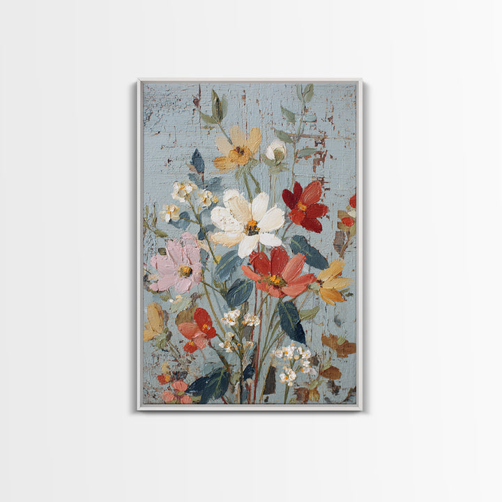 Wildflower Meadow Beside an Old Fence Framed Canvas Print, Country Art, Farmhouse Decor, Watercolor Art, Country, COU-2x3-34