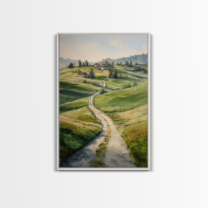 Country Road Disappearing into Green Hills Canvas Print, Country Art, Minimalist Decor, Farmhouse Decor, Fine Art, Country, COU-2x3-39