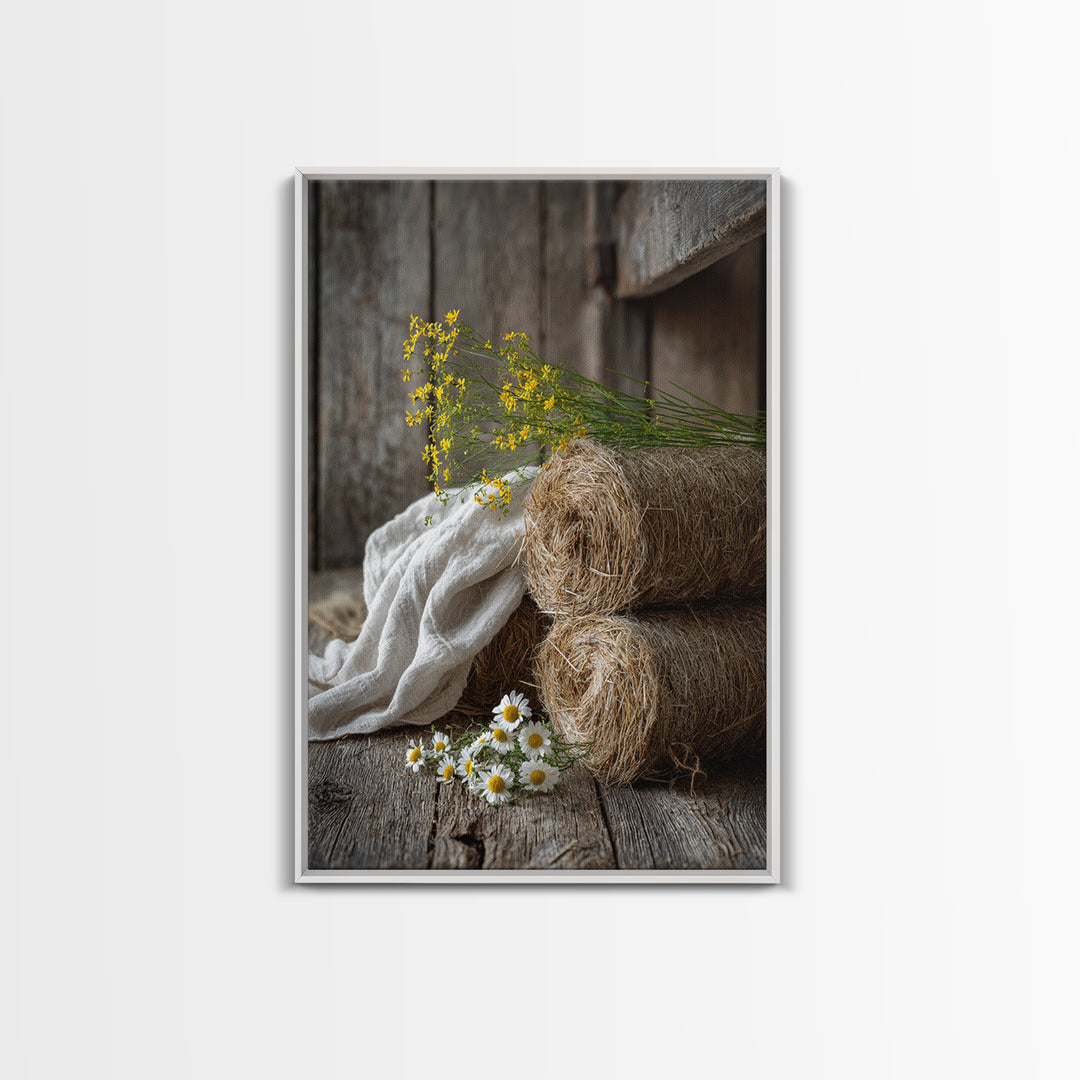 Hay Bales in Late Afternoon Sun Framed Canvas Print, Country Art, Fine Art Print, Farmhouse Decor, Fine Art, Country, COU-2x3-4