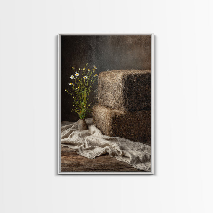 Hay Bales in Late Afternoon Sun Framed Canvas Print, Country Art, Boho Decor, Farmhouse Decor, Fine Art, Country, Art Prints, COU-2x3-52