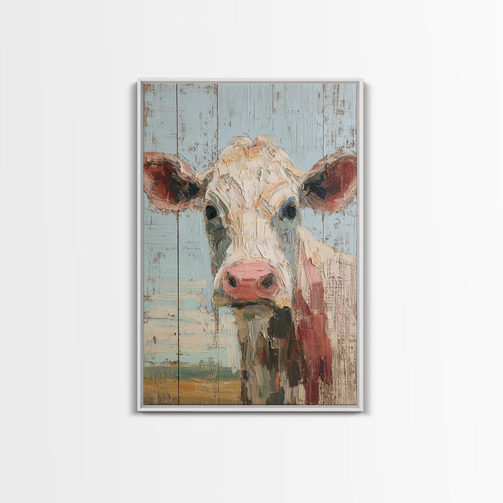 Cow Portrait with Gentle Farmhouse Personality Framed Canvas Print, Country Art, Wall Art, Farmhouse Decor, Oil Painting, COU-2x3-60