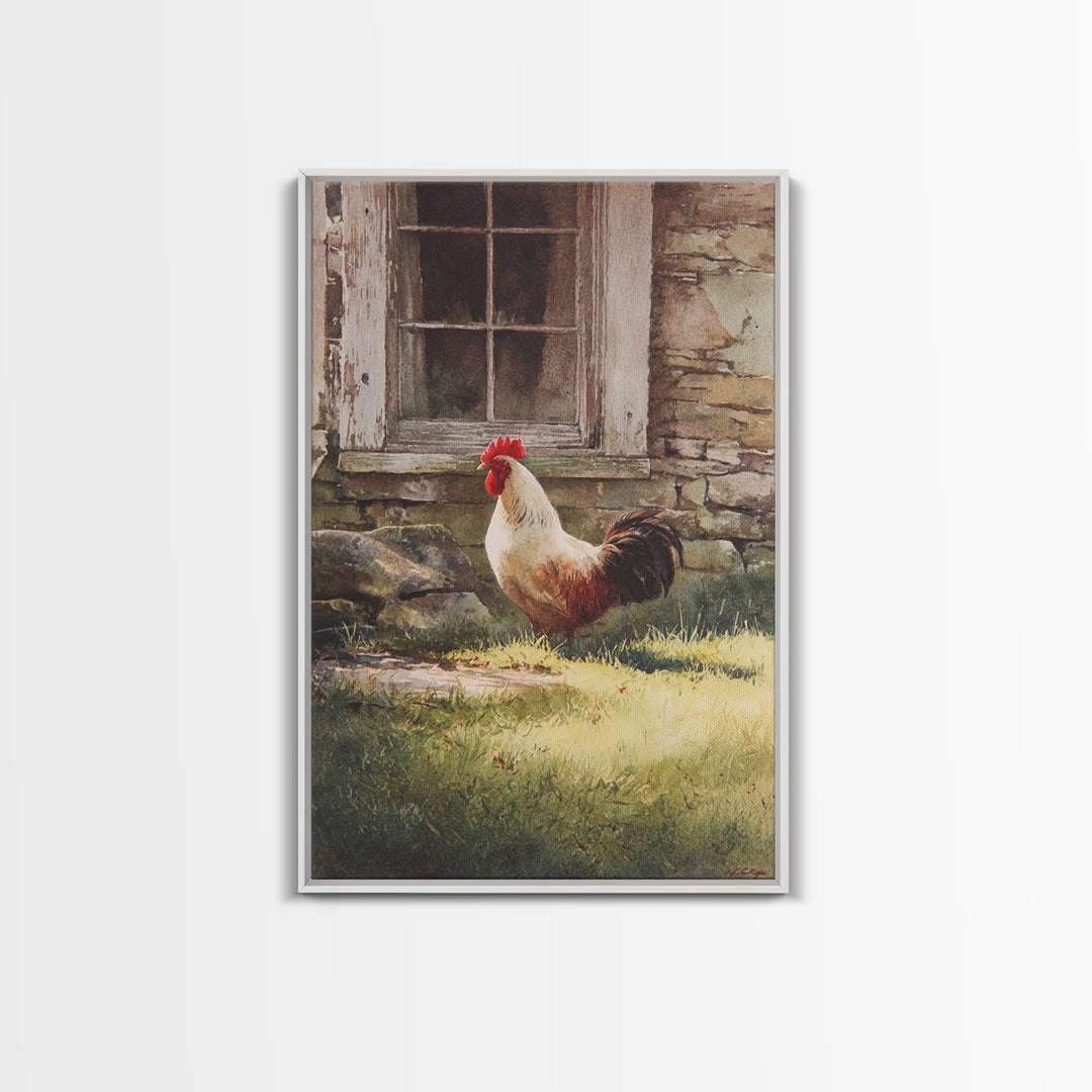 Rooster in Bold Folk Art Color Canvas Print, Country Art, Oil Painting, Farmhouse Decor, Fine Art, Country, Digital Art Prints, COU-2x3-61