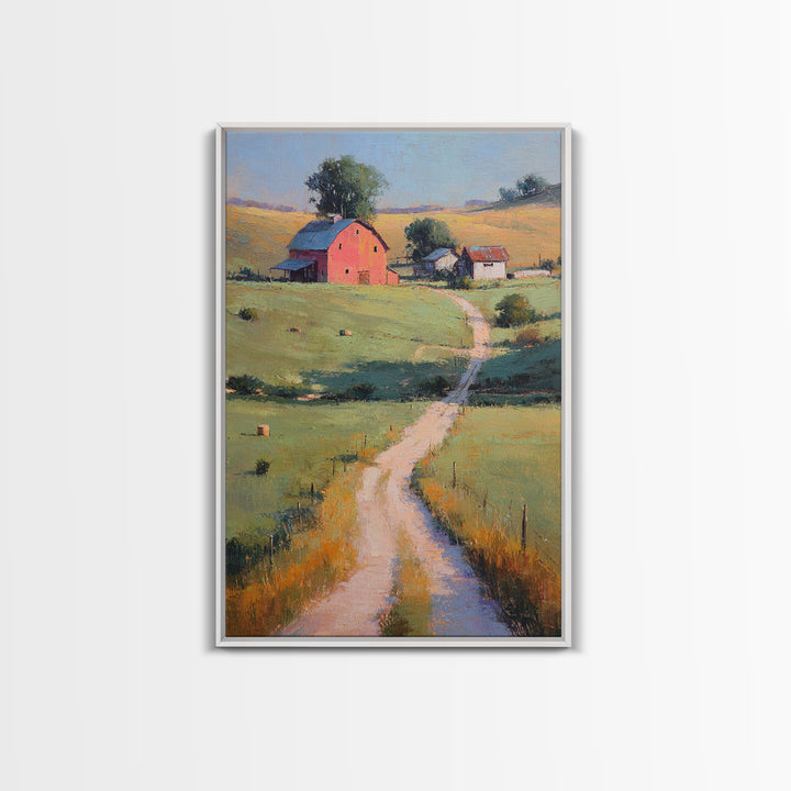 Country Road Disappearing into Green Hills Framed Canvas Print, Country Art, Digital Prints, Farmhouse Decor, Watercolor Art, COU-2x3-63
