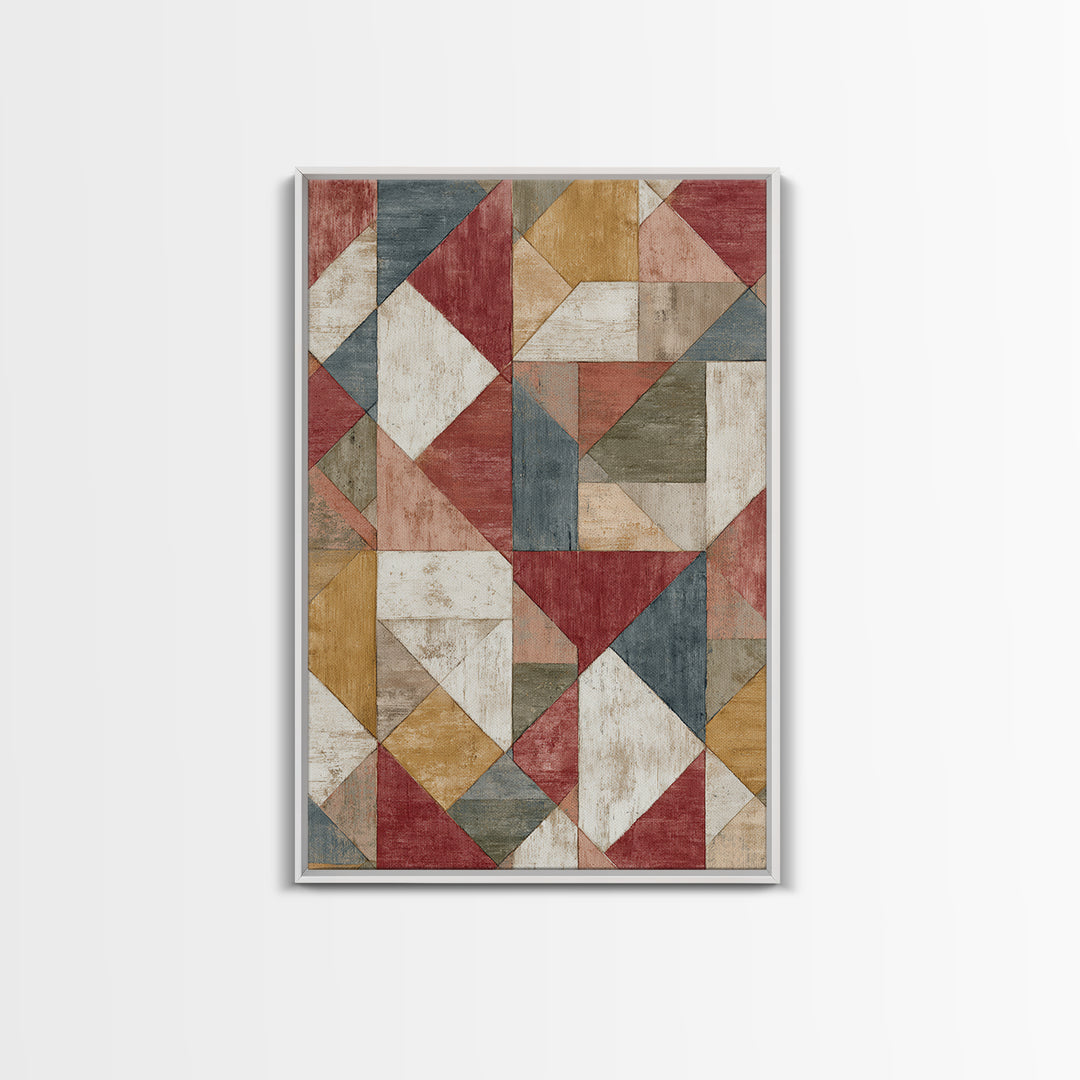 Quilt Geometric Folk Pattern Framed Canvas Print, Country Art, Original Painting, Farmhouse Decor, Fine Art, Country, COU-2x3-68