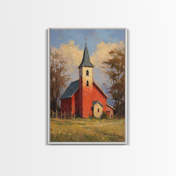 Country Church Steeple Beyond Trees Framed Canvas Print, Country Art, Printable Wall Art, Farmhouse Decor, Fine Art, Country, COU-2x3-75