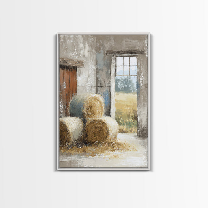 Hay Bales in Late Afternoon Sun Framed Canvas Print, Country Art, Farmhouse Decor, Fine Art, Country, Gallery Wall Art, COU-2x3-76