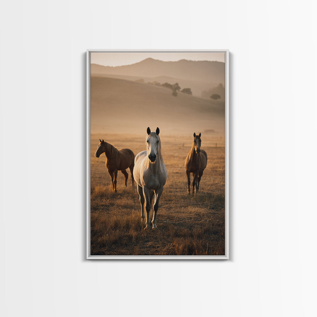 Rolling Pasture with Grazing Horses at Sunrise Canvas Print, Country Art, Printable Art, Farmhouse Decor, Oil Painting, Country, COU-2x3-81