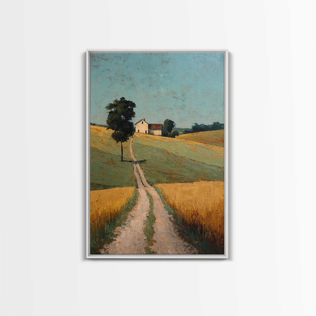 Country Road Disappearing into Green Hills Framed Canvas Print, Country Art, Farmhouse Decor, Country, Gallery Wall Art, COU-2x3-87