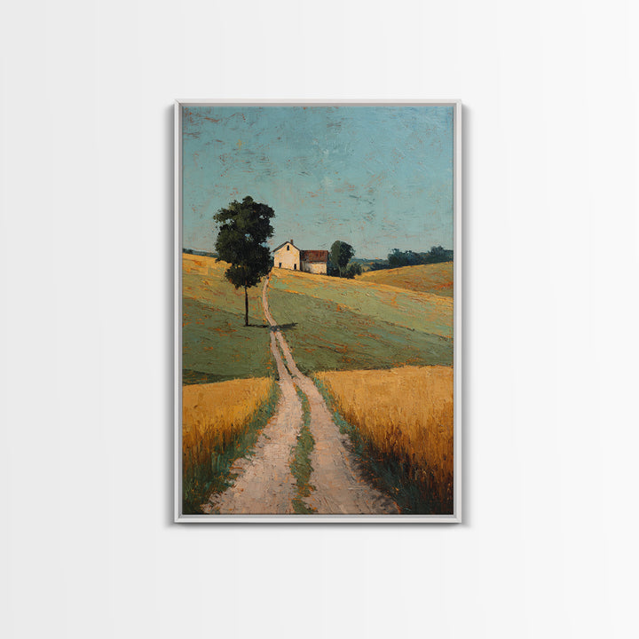 Country Road Disappearing into Green Hills Framed Canvas Print, Country Art, Farmhouse Decor, Country, Gallery Wall Art, COU-2x3-87