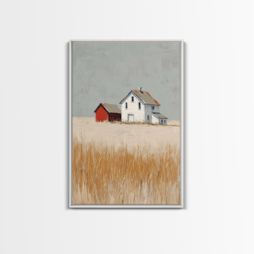 White Farmhouse Surrounded by Tall Grass Framed Canvas Print, Country Art, Printable Wall Art, Farmhouse Decor, Country, COU-2x3-90