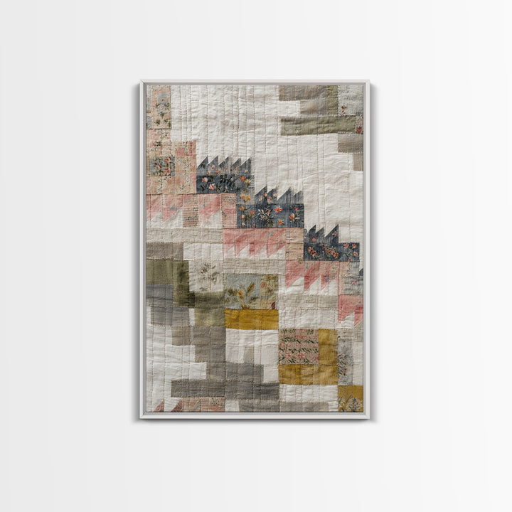 Quilt Geometric Folk Pattern Framed Canvas Print, Country Art, Gallery Decor, Farmhouse Decor, Fine Art, Country, COU-2x3-92