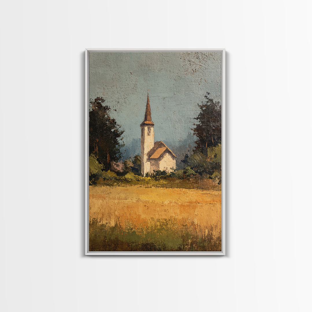Country Church Steeple Beyond Trees Canvas Print, Country Art, Digital Print, Farmhouse Decor, Country, French Country Decor, COU-2x3-99