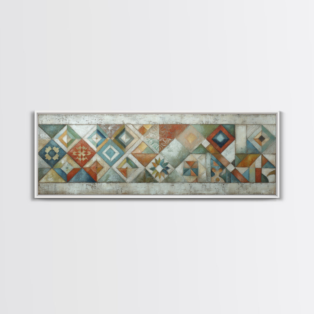 Quilt Geometric Folk Pattern Canvas Print, Country Art, Neutral Decor, Farmhouse Decor, Fine Art, Country, Home Decor, COU-3x1-100