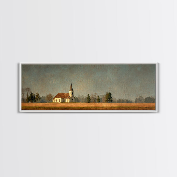 Country Church Steeple Beyond Trees Canvas Print, Country Art, Farmhouse Wall Art, Farmhouse Decor, Watercolor Art, Country, COU-3x1-11