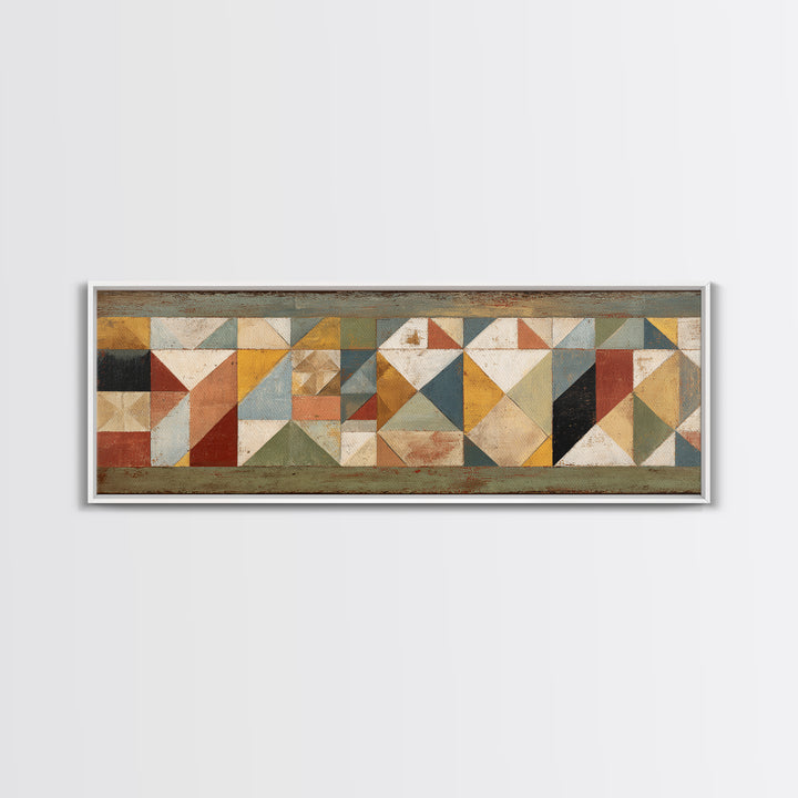 Quilt Geometric Folk Pattern Framed Canvas Print, Country Art, Gallery Wall Art, Farmhouse Decor, Abstract Art, Country, COU-3x1-28