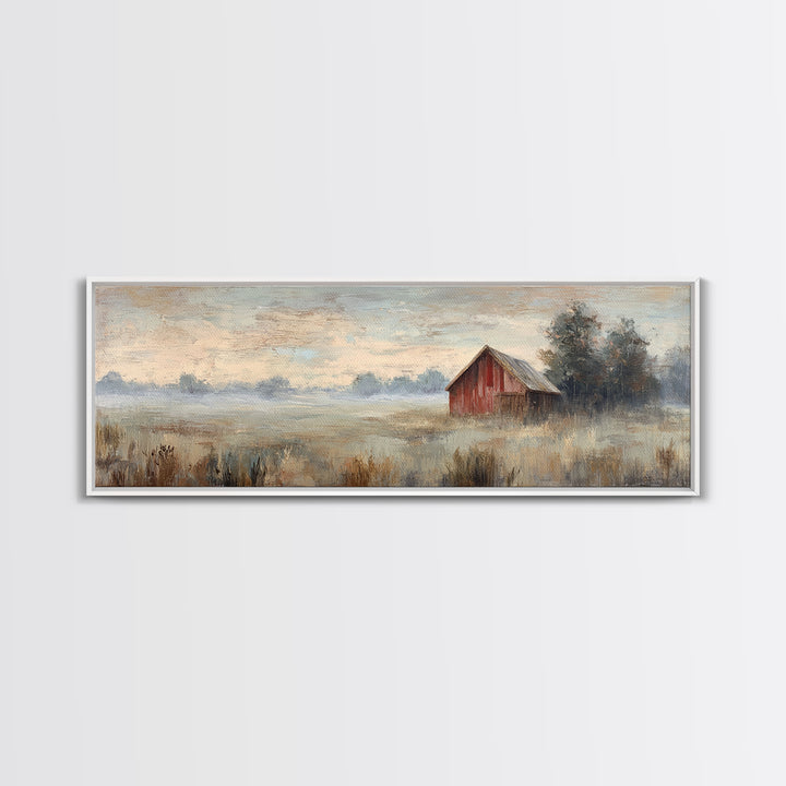 Deer Crossing a Misty Morning Field Canvas Print, Country Art, Gallery Decor, Farmhouse Decor, Fine Art, Country, COU-3x1-3