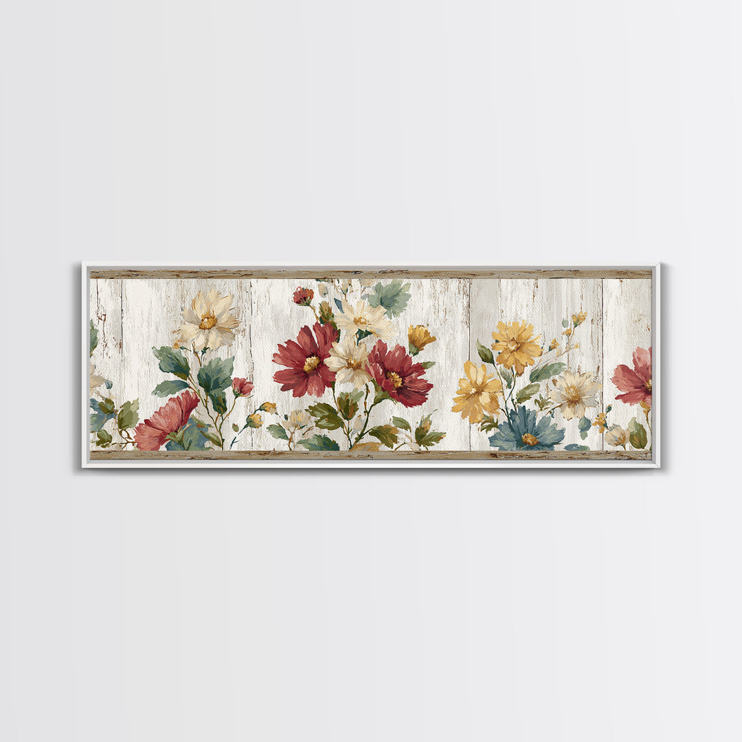 Weathered Boots with Wildflowers Tucked Inside Framed Canvas Print, Country Art, Landscape Wall Art, Farmhouse Decor, Country, COU-3x1-32