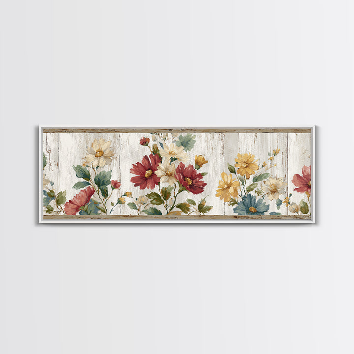 Weathered Boots with Wildflowers Tucked Inside Framed Canvas Print, Country Art, Landscape Wall Art, Farmhouse Decor, Country, COU-3x1-32