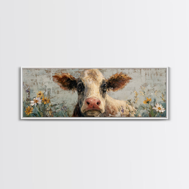 Cow Portrait with Gentle Farmhouse Personality Framed Canvas Print, Country Art, Wall Decor, Farmhouse Decor, Fine Art, Country, COU-3x1-44