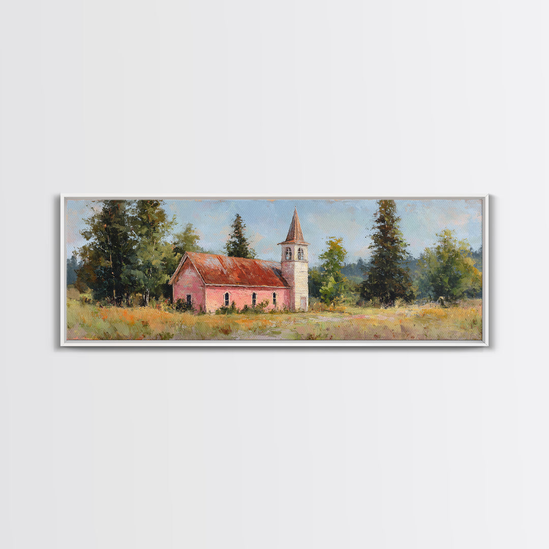 Country Church Steeple Beyond Trees Framed Canvas Print, Country Art, Wall Art, Farmhouse Decor, Fine Art, Country, COU-3x1-59