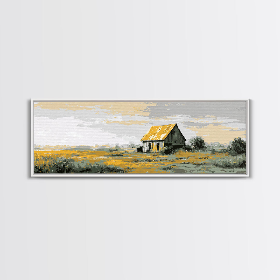 Rustic Barn Silhouette Framed Canvas Print, Country Art, Farmhouse Decor, Abstract Art, Country, Farmhouse Wall Decor, COU-3x1-67