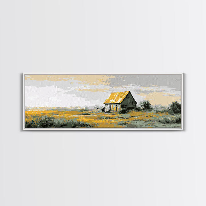 Rustic Barn Silhouette Framed Canvas Print, Country Art, Farmhouse Decor, Abstract Art, Country, Farmhouse Wall Decor, COU-3x1-67