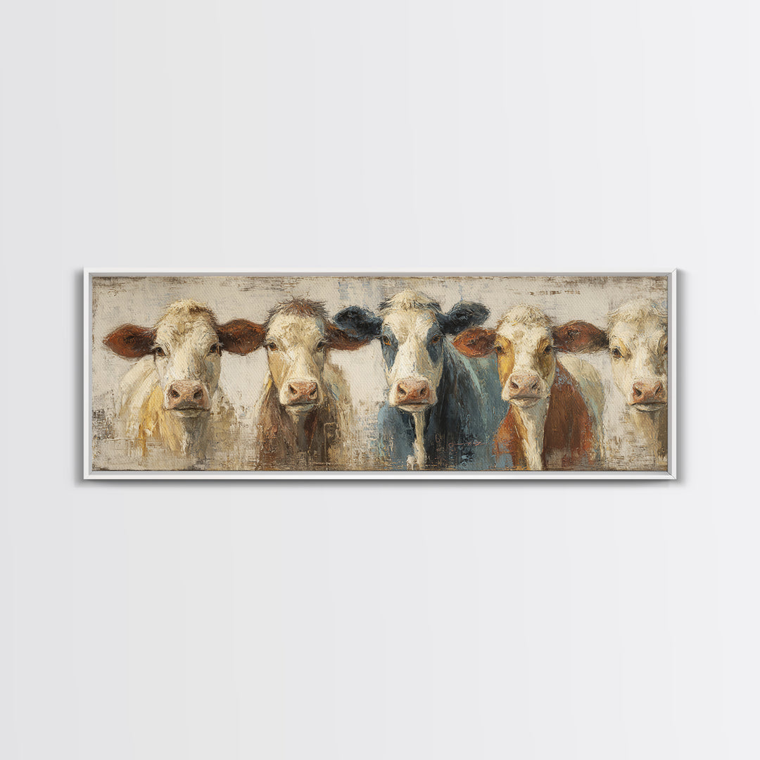 Cow Portrait with Gentle Farmhouse Personality Framed Canvas Print, Country Art, Contemporary Art, Farmhouse Decor, Country, COU-3x1-68
