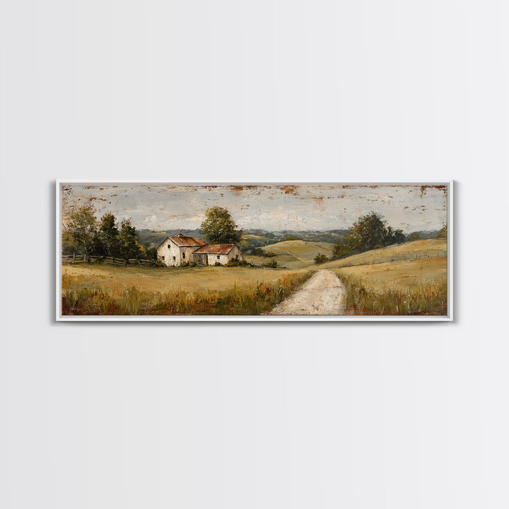 Country Road Disappearing into Green Hills Canvas Print, Country Art, Oil Painting, Farmhouse Decor, Fine Art, Country, COU-3x1-71