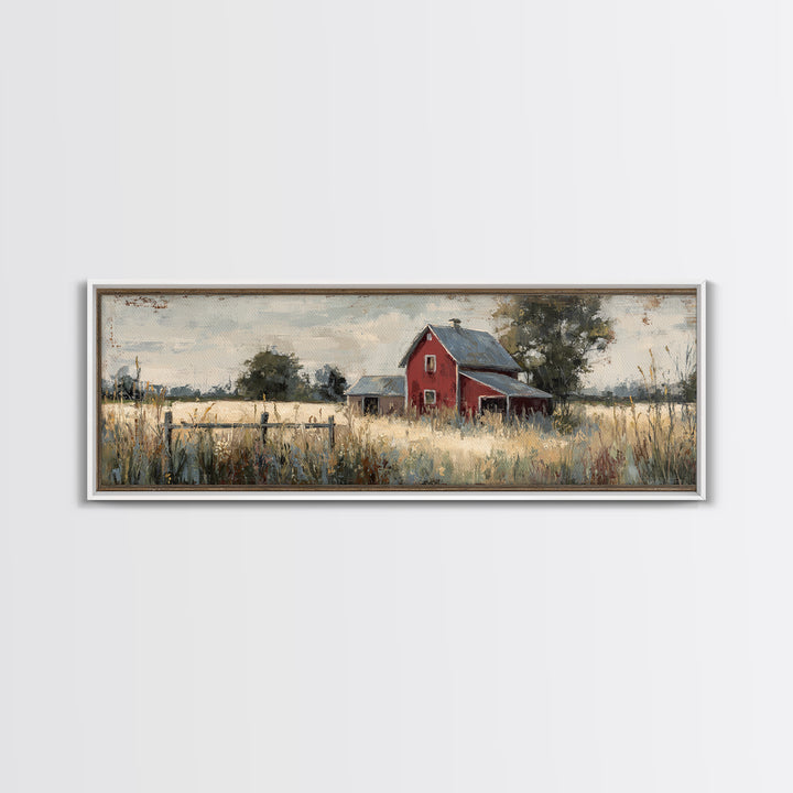 Wildflower Meadow Beside an Old Fence Framed Canvas Print, Country Art, Farmhouse Wall Decor, Farmhouse Decor, Country, COU-3x1-90