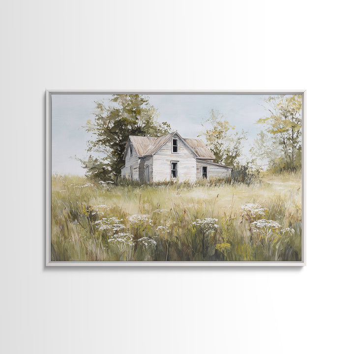 White Farmhouse Surrounded by Tall Grass Framed Canvas Print, Country Art, Printable Wall Art, Farmhouse Decor, Country, COU-3x2-14