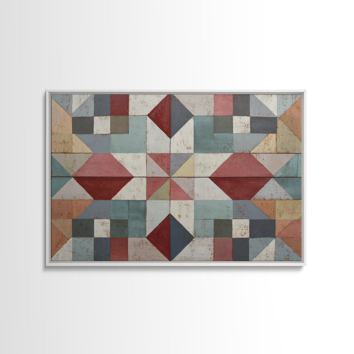 Quilt Geometric Folk Pattern Canvas Print, Country Art, Printable Art, Farmhouse Decor, Abstract Art, Country, French Country, COU-3x2-16