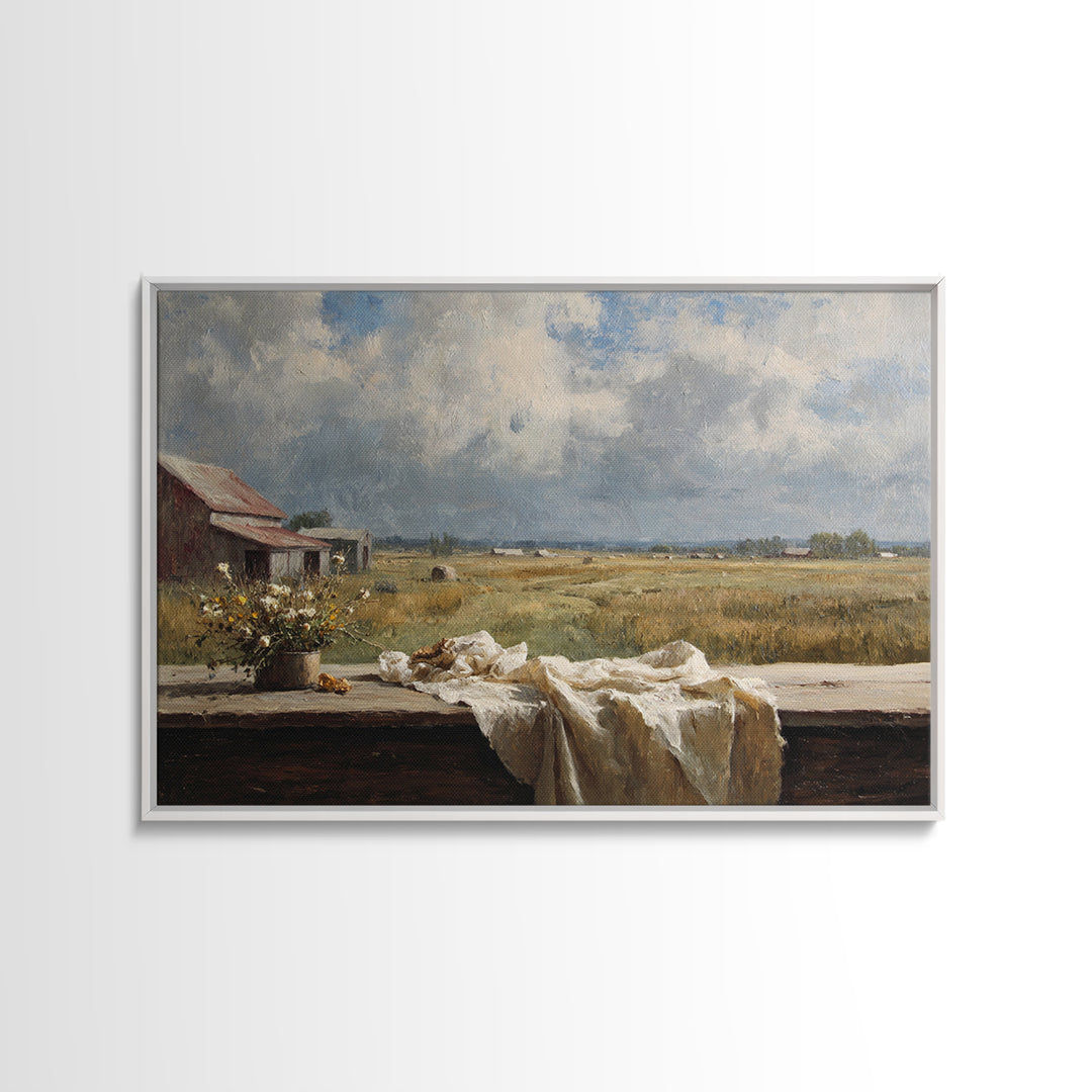Cornfield under Dramatic Summer Clouds Canvas Print, Country Art, Oil Painting, Farmhouse Decor, Country, Digital Art Prints, COU-3x2-22