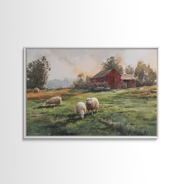 Watercolor Sheep in a Green Pasture Canvas Print, Country Art, Printable Art, Farmhouse Decor, Country, French Country, COU-3x2-3