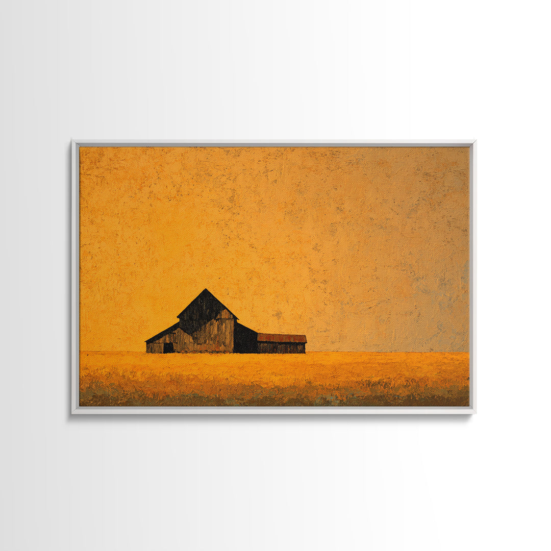 Rustic Barn Silhouette Framed Canvas Print, Country Art, Eclectic Wall Art, Farmhouse Decor, Fine Art, Country, Boho Decor, COU-3x2-31