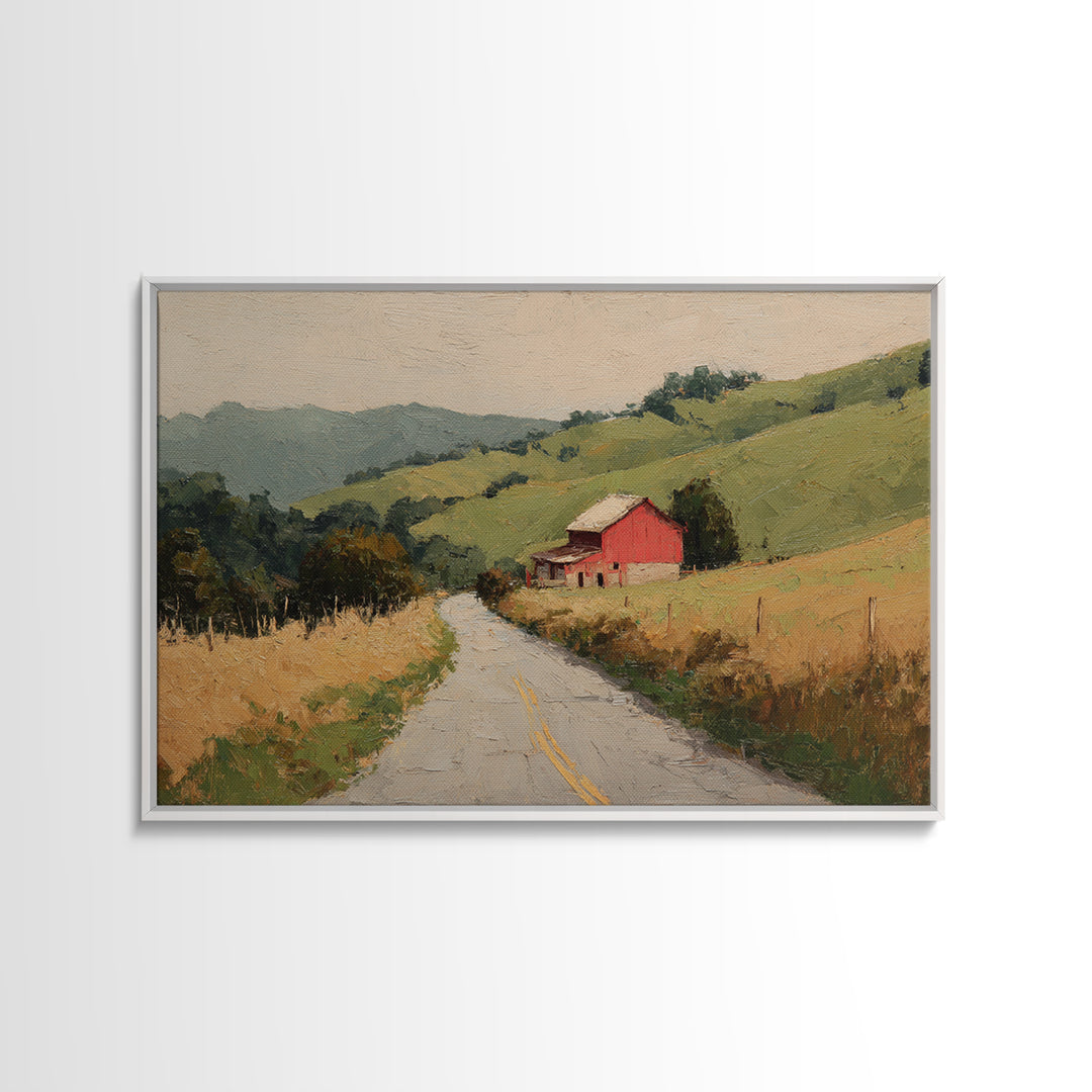 Country Road Disappearing into Green Hills Framed Canvas Print, Country Art, Farmhouse Wall Art, Farmhouse Decor, Country, COU-3x2-35