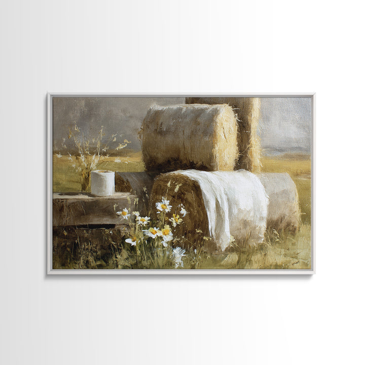 Hay Bales in Late Afternoon Sun Canvas Print, Country Art, Digital Art Prints, Farmhouse Decor, Fine Art, Country, Modern Decor, COU-3x2-48