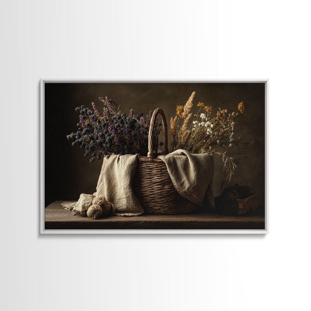 Blackberry Basket with Linen Cloth Canvas Print, Country Art, Eclectic Wall Art, Farmhouse Decor, Fine Art, Country, Boho Decor, COU-3x2-49