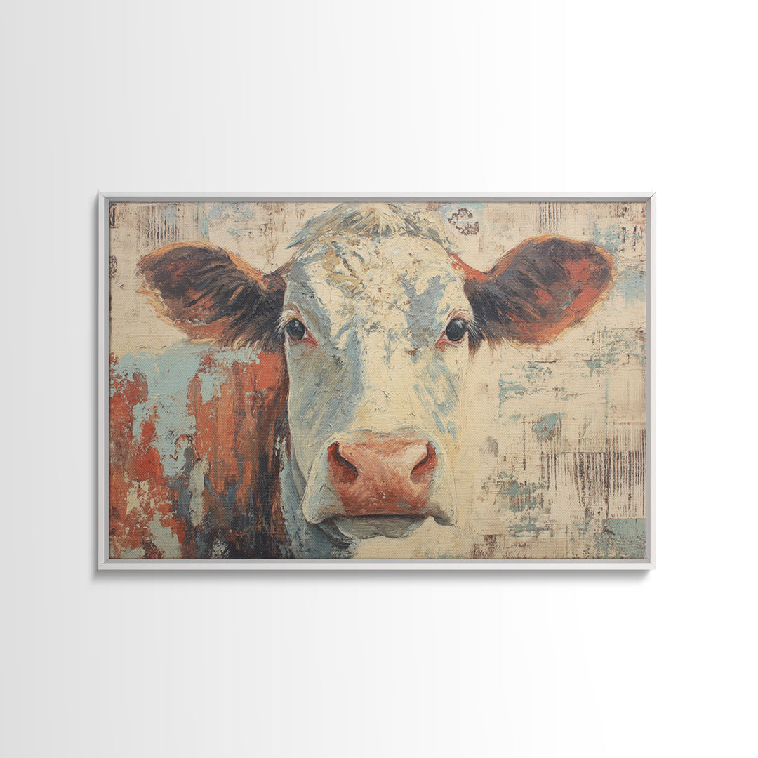 Cow Portrait with Gentle Farmhouse Personality Canvas Print, Country Art, Landscape Wall Art, Farmhouse Decor, Oil Painting, COU-3x2-56