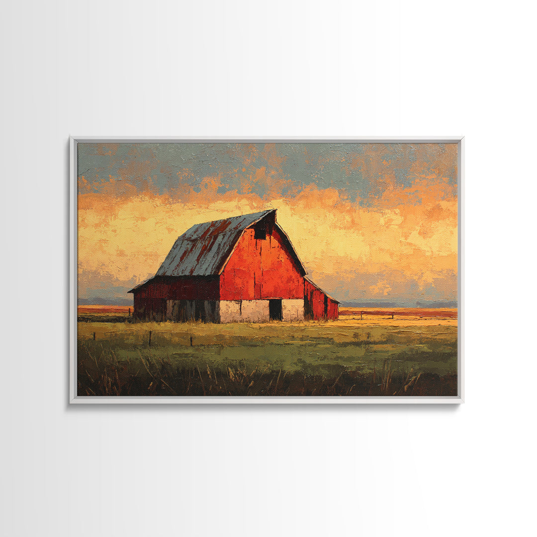Rustic Barn Silhouette Framed Canvas Print, Country Art, Home Decor, Farmhouse Decor, Abstract Art, Country, Printable Art, COU-3x2-7