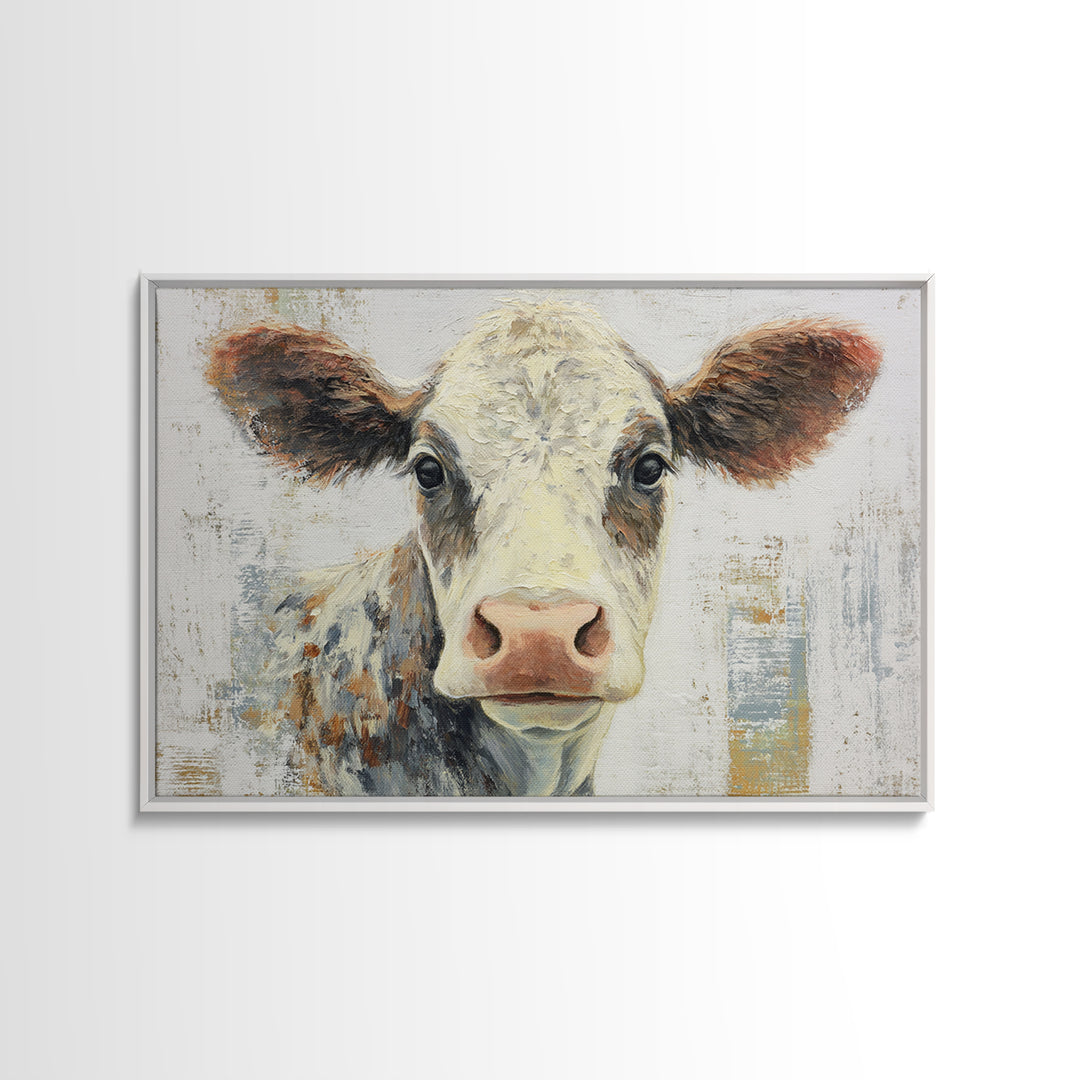 Cow Portrait with Gentle Farmhouse Personality Framed Canvas Print, Country Art, Large Wall Art, Farmhouse Decor, Country, COU-3x2-8