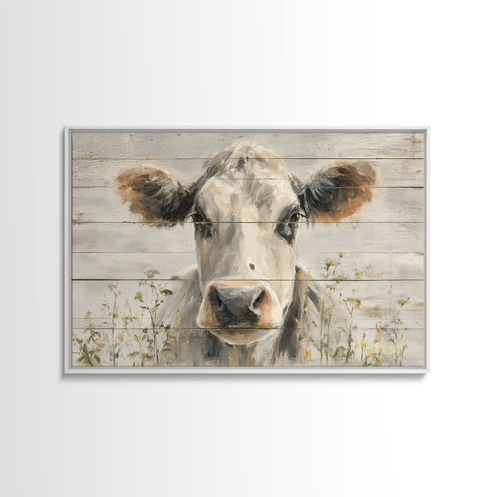 Cow Portrait with Gentle Farmhouse Personality Framed Canvas Print, Country Art, Fine Art Print, Farmhouse Decor, Country, COU-3x2-80